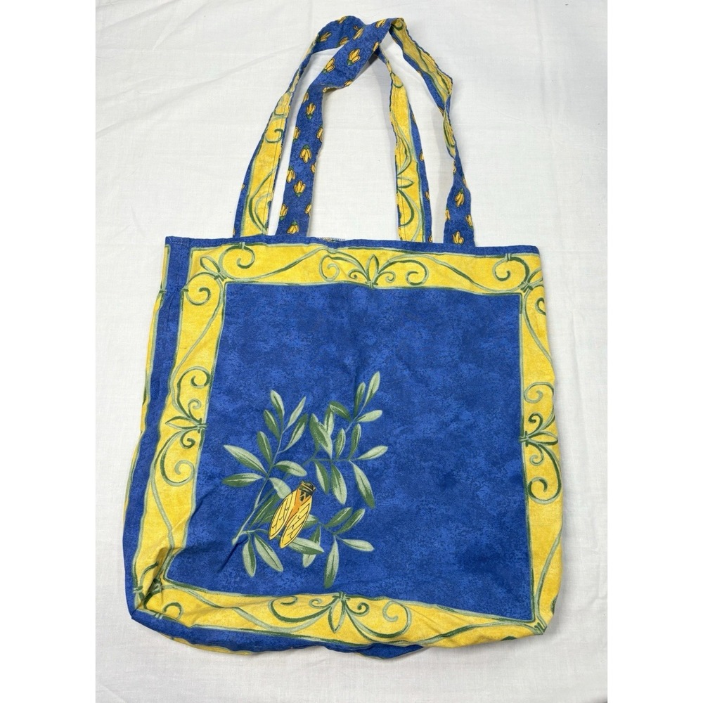 Vintage Provencal Style Tote Bag Blue‎ Yellow Cicada Print Needle & Thread CO